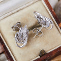 Layered Leaf And Baguette Clear Stone Stud Earrings Silver Tone view 2