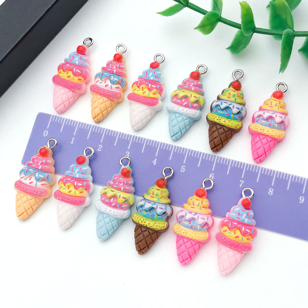 Resin Strawberry Ice Cream Cone charm pendants for DIY necklace bracelet earrings