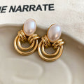 Oval Cabochon Knot Earrings in Turquoise Blue and Pearl White view 7