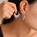 Textured Leaf Cluster Hoop Earrings In Gold Or Steel view 3