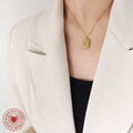 Rectangular Hand Crescent Moon Relief Pendant Necklace view 3