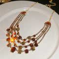 Gold Amber Multi Layer Bib Necklace Tassel Earring Set view 6