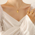 Gold Dog Tag Ring Charm Pendant Necklace Clear Stone view 4