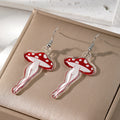 Silver Tone Mushroom Legs Printed Acrylic Hook Earrings view 4
