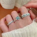 Silver Blue Enamel Flower Open Rings Crystal Band Styles view 1