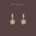 Gold Baguette Halo Round Crystal Drop Earrings Pair view 2