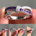 Purple Square Stone Crossover Bow Ring In Polished Silver Tone view 2
