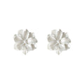 White Pearl Camellia Flower Stud Earrings Layered Petals view 5