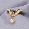 Gold Angel Wings V Pearl Drop Brooch Crystal Pave Pin view 3