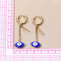 Gold Huggie Evil Eye Chain Drop Earrings 6 Color Styles view 4