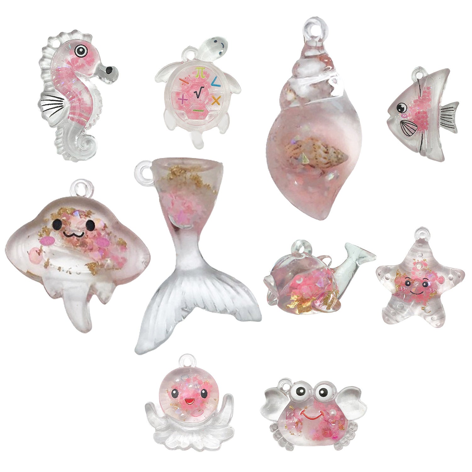 Acrylic Transparent Pink Luminous Ocean Theme Charm Pendant for DIY Earrings Bag Decor