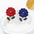 Aqua Red Camellia Crystal Enamel Two Designs Metal Brooch Pin view 5