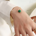 Gold Open Cuff Bracelet Green Turquoise Ball And Zircon Tip view 6