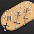 Three Cross Bat and Skull Keychain Designs with Metal Hardware view 1