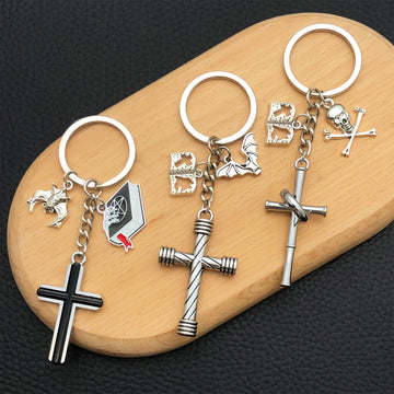 Three Cross Bat and Skull Keychain Designs with Metal Hardware