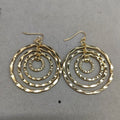 Textured Concentric Circle Drop Hook Earrings in Two Metal Tones view 7