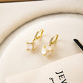 White Bead Floral Gold Tone Delicate Small Huggie Earrings view 6