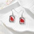Silver Tone Ornate Rectangular Pressed Flower Drop Earrings in Seven Designs view 2