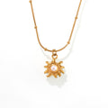 Gold Sunburst Pendant Necklace With Center Shell Bead view 5