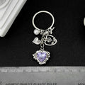 Purple Heart Rose and Leaf Charm Keychain with Metal Hardware view 3