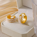 Gold Copper Triple Plastic Bead Row Hoop Earrings Huggie view 2