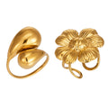 Sculptural Flower and Waterdrop Open Rings in Gold Tone view 5