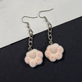 Flocked Cat Paw Chain Drop Earrings in Four Soft Colors view 8