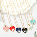 Gold Tone Colorful Enamel Heart Evil Eye Pendant Necklaces view 1