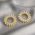 Gold and Silver Open Leaf Wreath Round Stud Earrings view 6