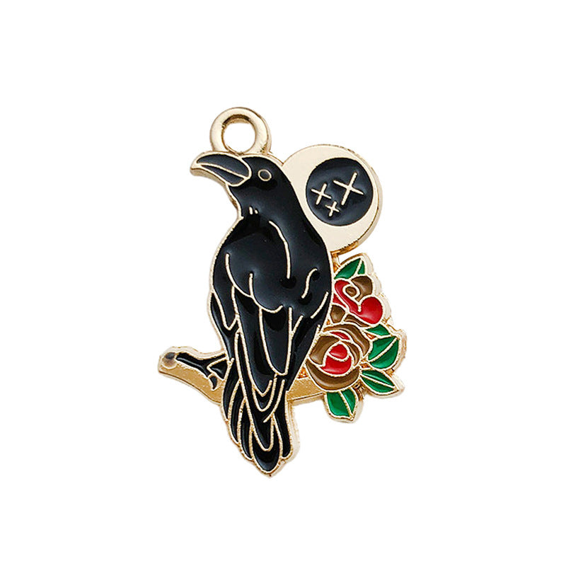 Enamel Zinc Alloy Halloween Skull Moon Crow Charm Pendant for DIY Bracelet Jewelry Making