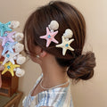 Starfish Shell Pearl Duckbill Hair Clips Teal Blue Purple view 2