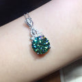 Silver Tone Green Round CZ Leaf Bail Pendant Necklace Chain view 2