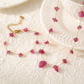 Pink Natural Stone Chip Necklace Bracelet Set Gold Chain Accents view 4