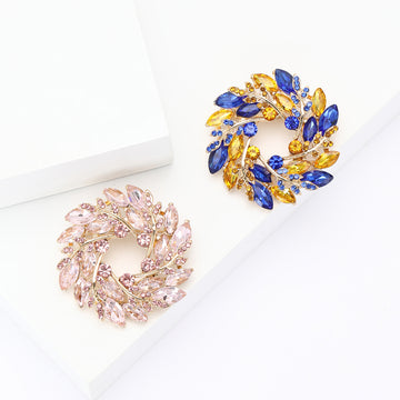 Crystal Wheat Wreath Brooch in Pink or Blue and Yellow