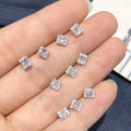 Silver-Tone Square Baguette Halo Stud Earrings, Clear Cubic Zirconia view 3