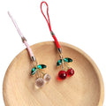 Crystal Cherry Phone Charms Green Leaf Cord Straps 2 Colors view 5