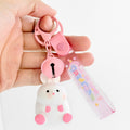 White Rabbit Resin Figure Keychain With Bell And Clear Wrist Strap view 3