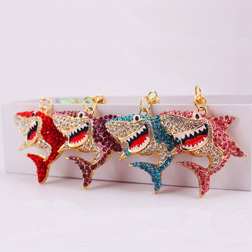 Rhinestone Shark Keychain, Gold Ring, Lobster Clasp, 4 Colors