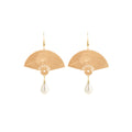 Gold Folding Fan Pearl Look Teardrop Hook Earrings view 5