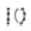 Silver Blue Clear Alternating Cubic Zirconia Mini Hoop Earrings view 2