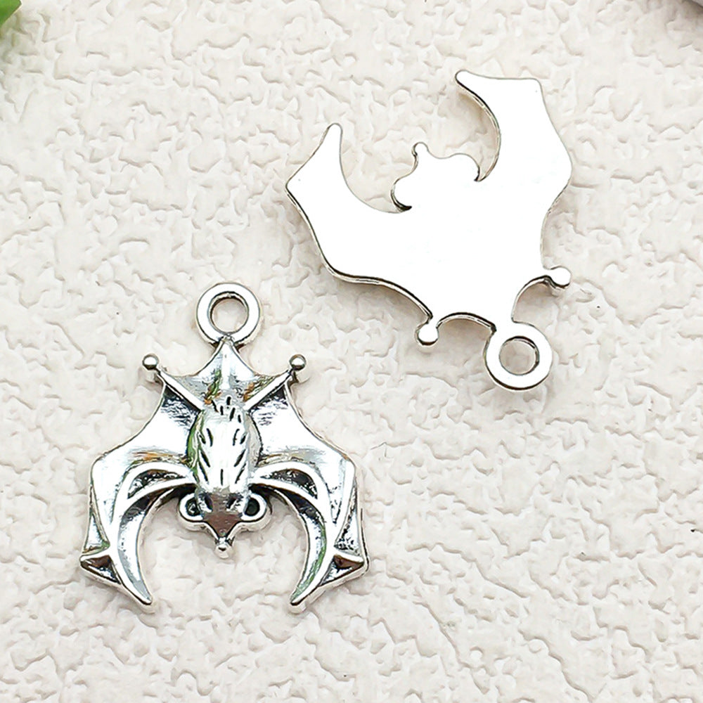 Antique Silver Zinc Alloy Halloween Bat Wing Cross Hollow Charm Pendants for DIY Jewelry