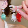 Pearl Effect Crystal Petal Drop Earrings In Three Colors view 2
