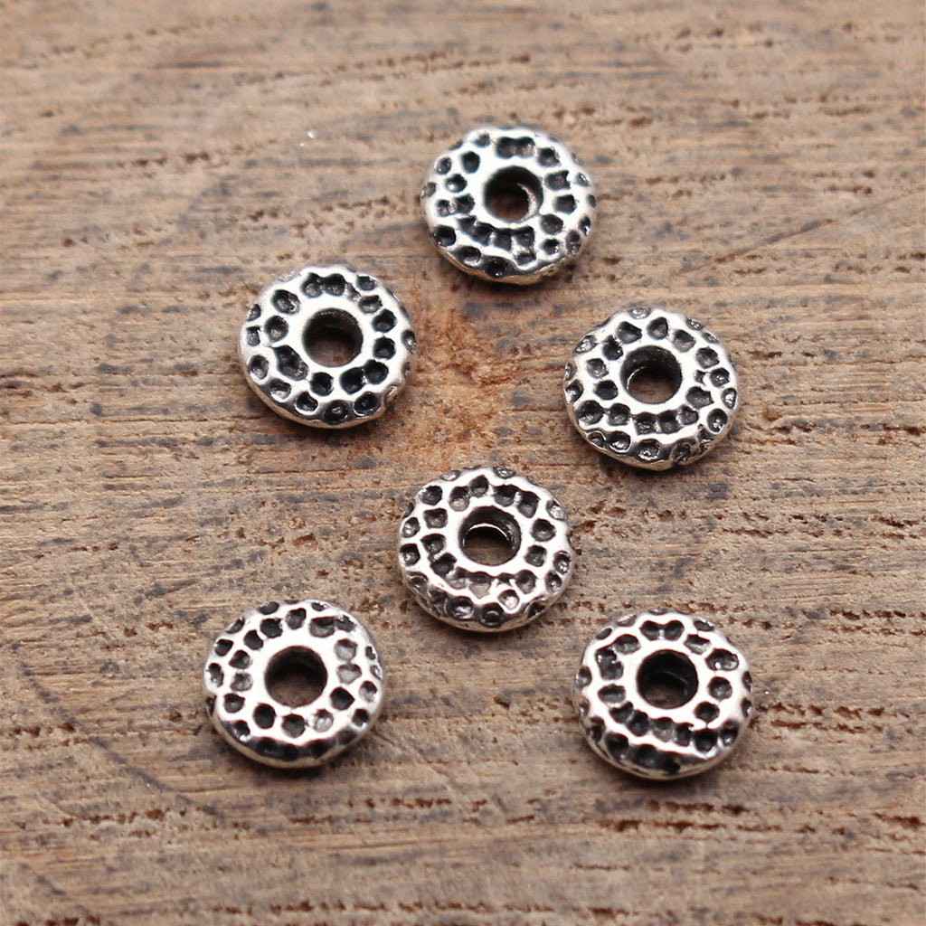 5.8x5.8x1.5mm 0.17g Antique Silver Zinc Alloy Hammered Round Ring Spacer Beads for Bracelet Jewelry Making