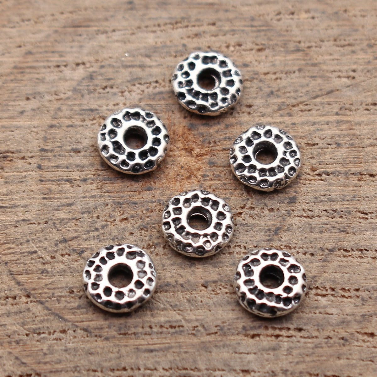 5.8x5.8x1.5mm 0.17g Antique Silver Zinc Alloy Hammered Round Ring Spacer Beads for Bracelet Jewelry Making