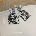 Black and White Abstract Face Portrait Stud Earrings view 2