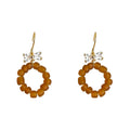 Gold Crystal Bow Amber Frosted Bead Ring Drop Earrings view 5