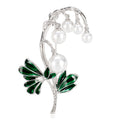 Green Tulip Enamel Pearl Look Two Designs Metal Brooch Pin view 6