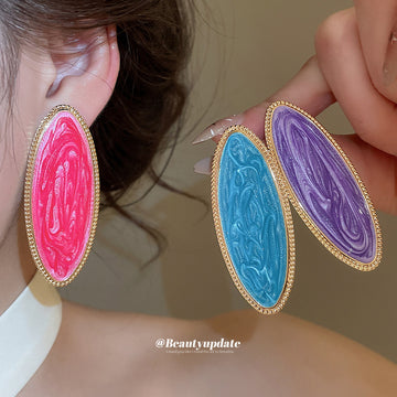 Colorful Oval Statement Stud Earrings Fashion Jewelry