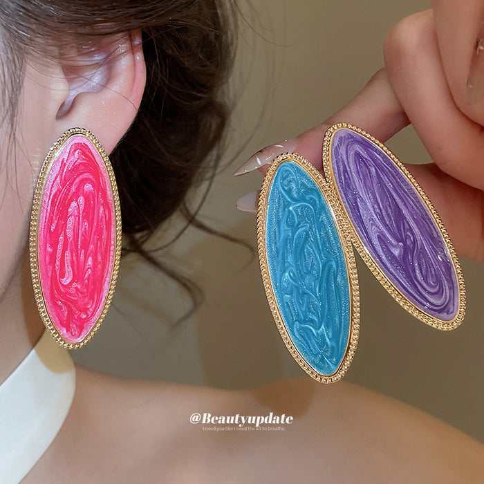 Colorful Oval Statement Stud Earrings Fashion Jewelry