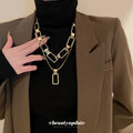 Layered Rectangle Link And Pendant Necklace Set In Gold Or Silver Tone view 3